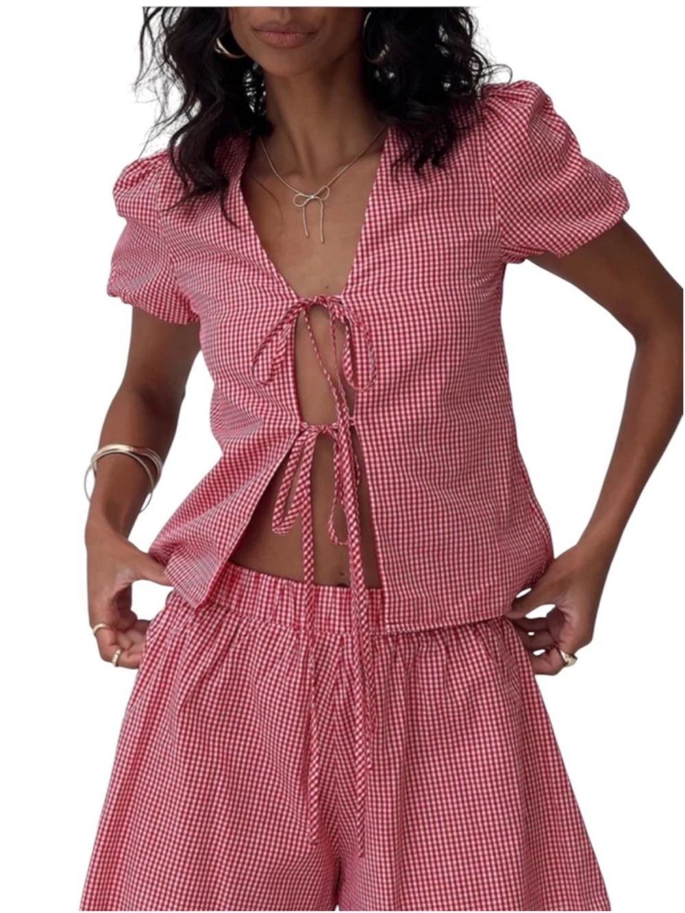 Princess Polly Red Gingham Tie-Front Top